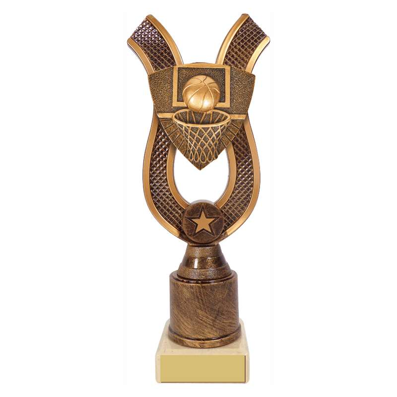 Antique Gold Ribbon Award with Resin Basketball Trim 180mm – Ant Gold