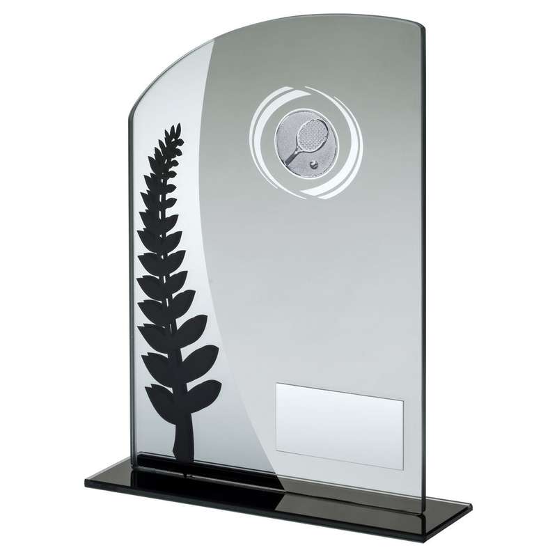 JADE GLASS PLAQUE WITH BLACK/SILVER DETAIL WITH TENNIS INSERT AND PLATE – 6.5in